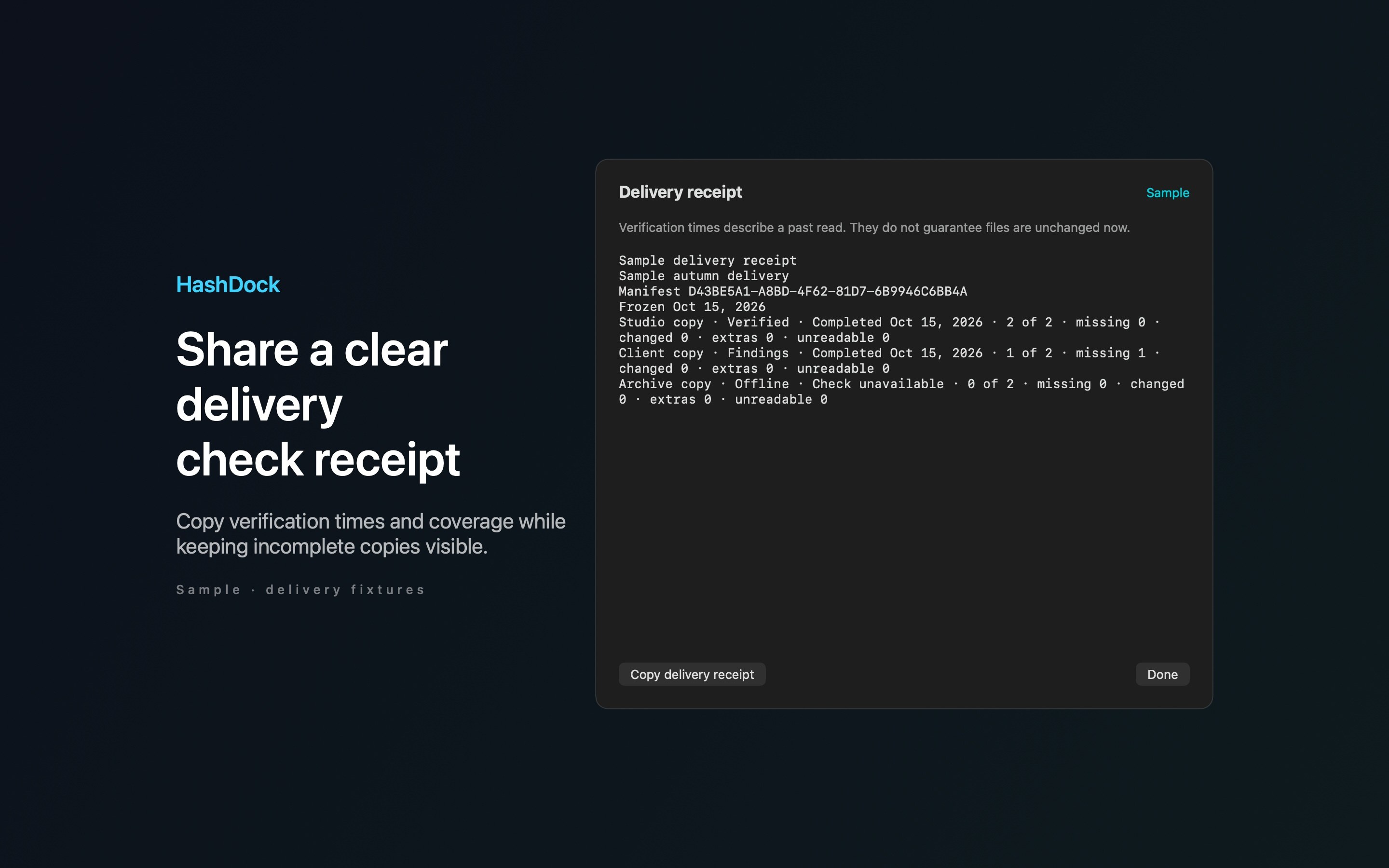 HashDock sample verification findings.
