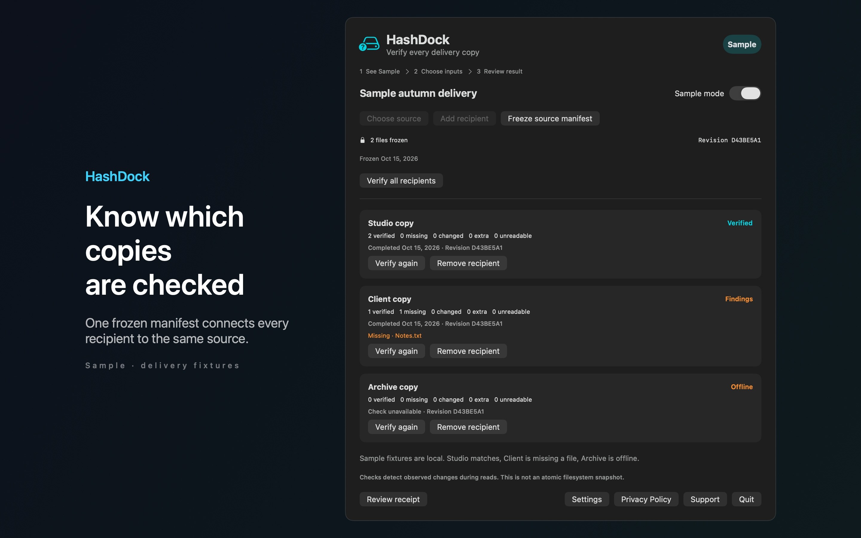 HashDock Sample mode detail