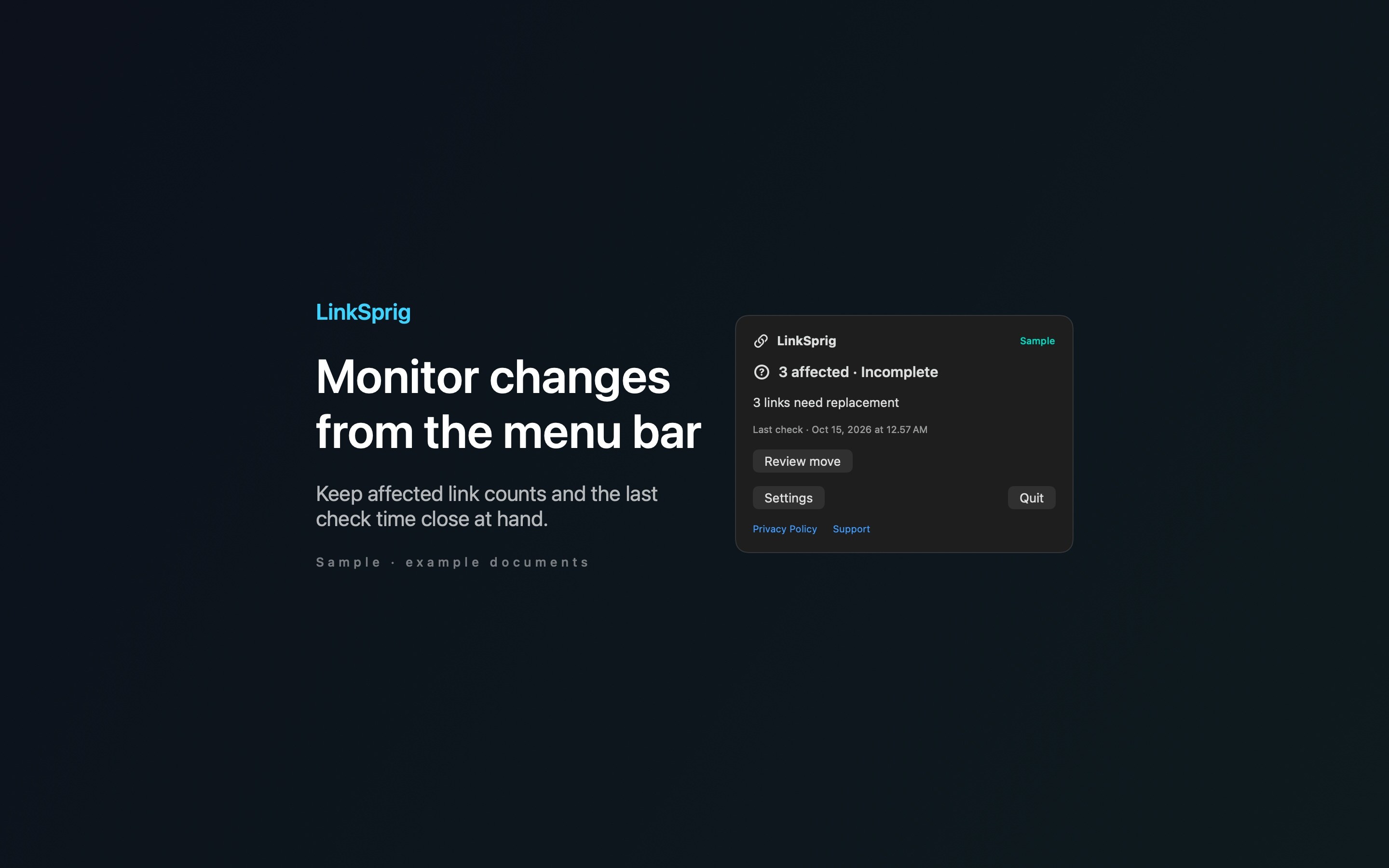 LinkSprig sample link change plan.