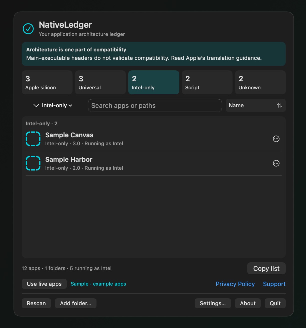 NativeLedger Sample mode detail