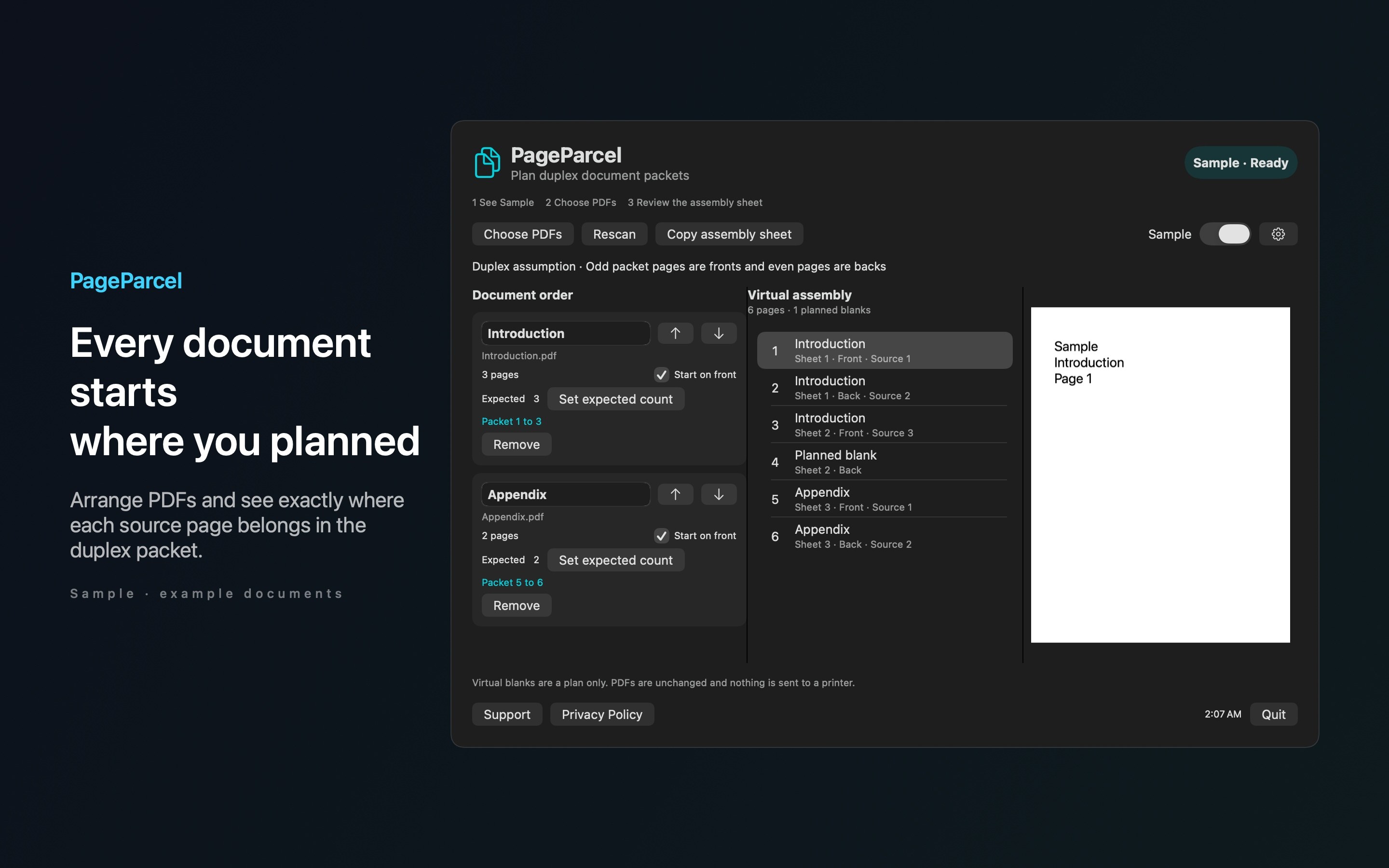 PageParcel Sample mode detail