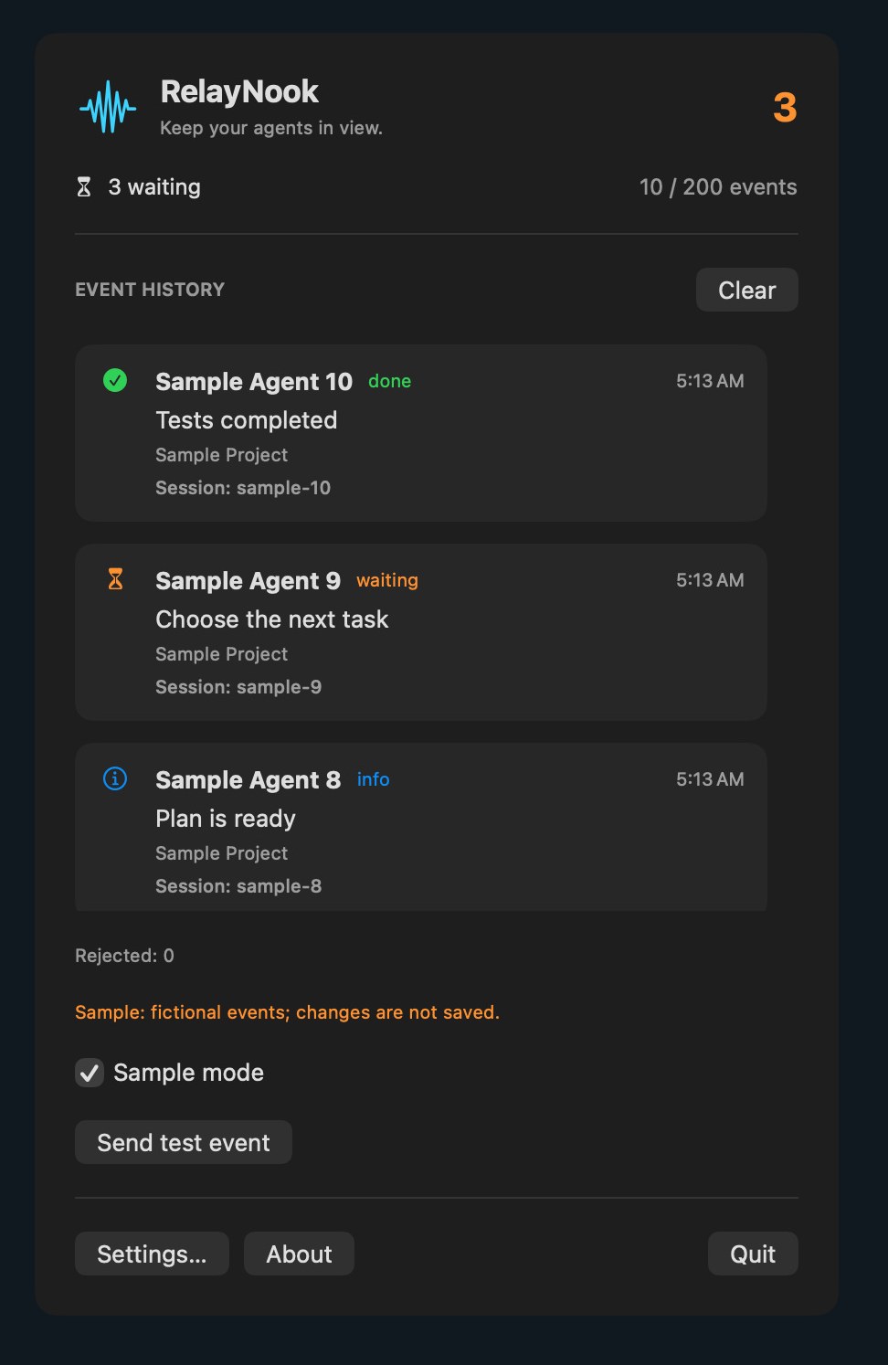 RelayNook Sample mode detail