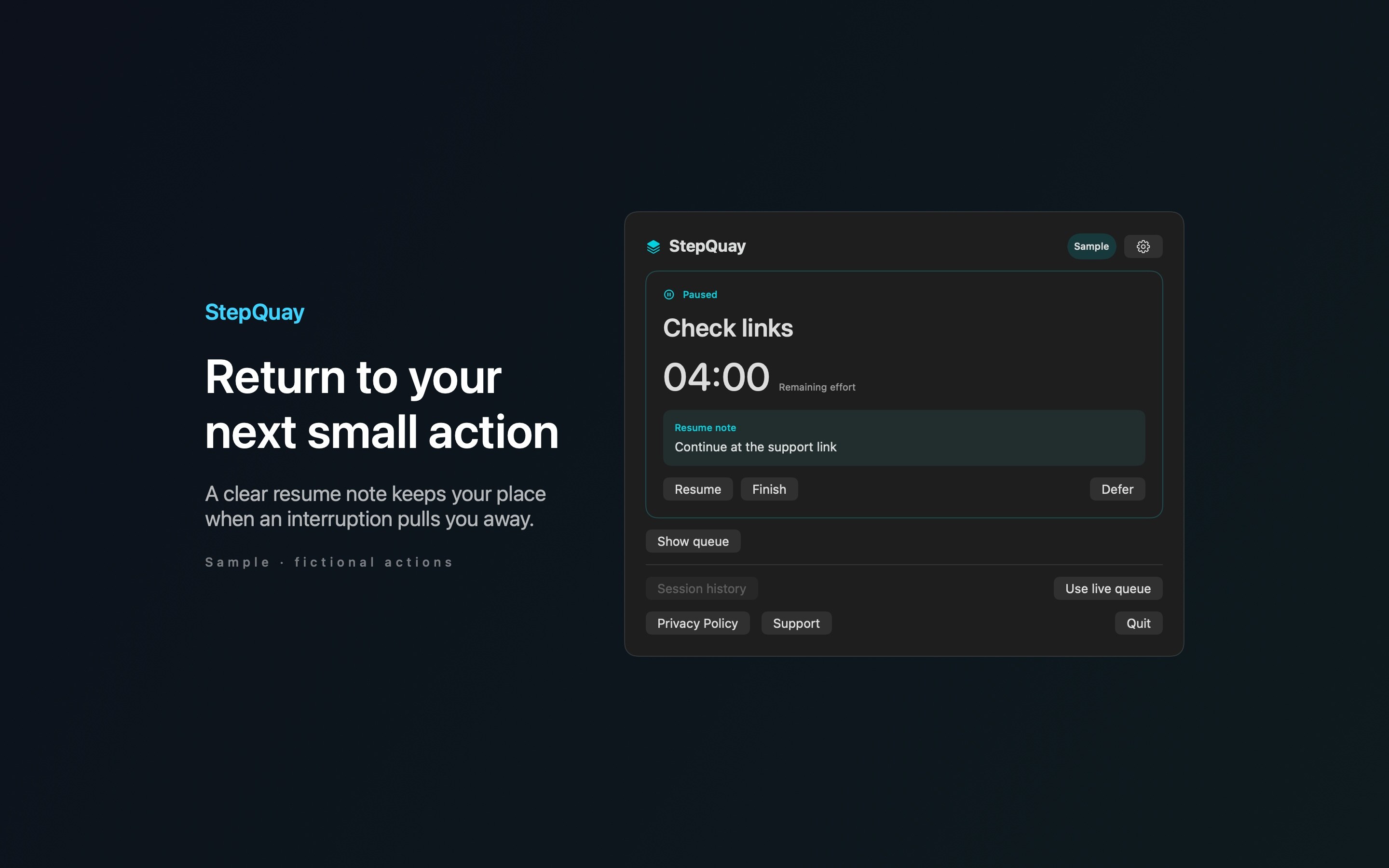 StepQuay Sample mode detail